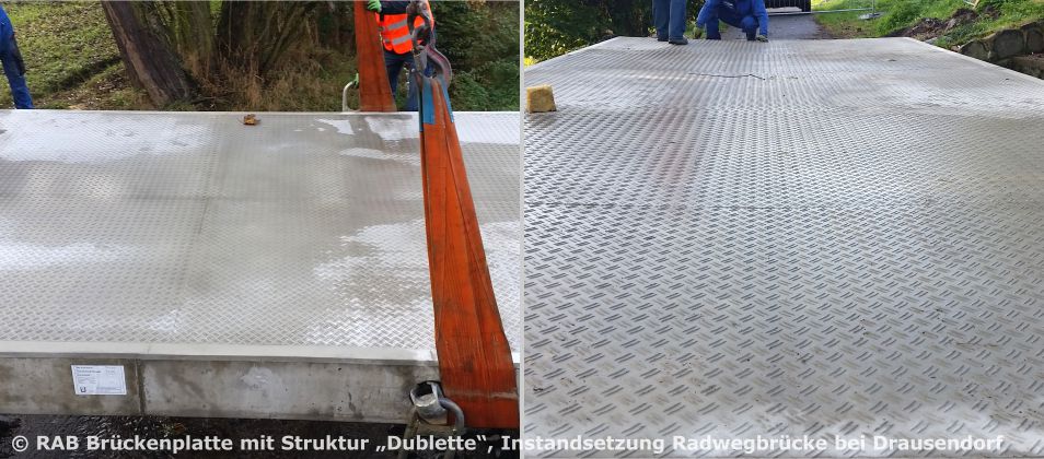 1-teilige Brückenplatte aus monolithischen Betonfertigteilen