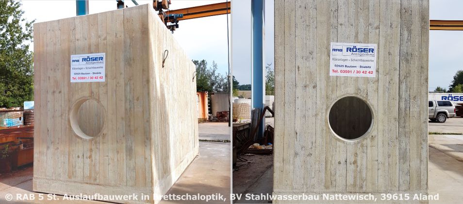 Monolithische Auslaufbauwerke in Brettschaloptik